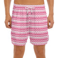 Pink And White Zigzag Pattern Print Men's Split Running Shorts