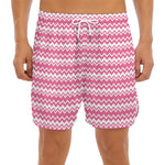 Pink And White Zigzag Pattern Print Men's Split Running Shorts