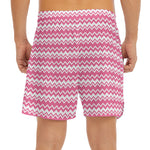 Pink And White Zigzag Pattern Print Men's Split Running Shorts