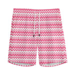 Pink And White Zigzag Pattern Print Men's Sports Shorts