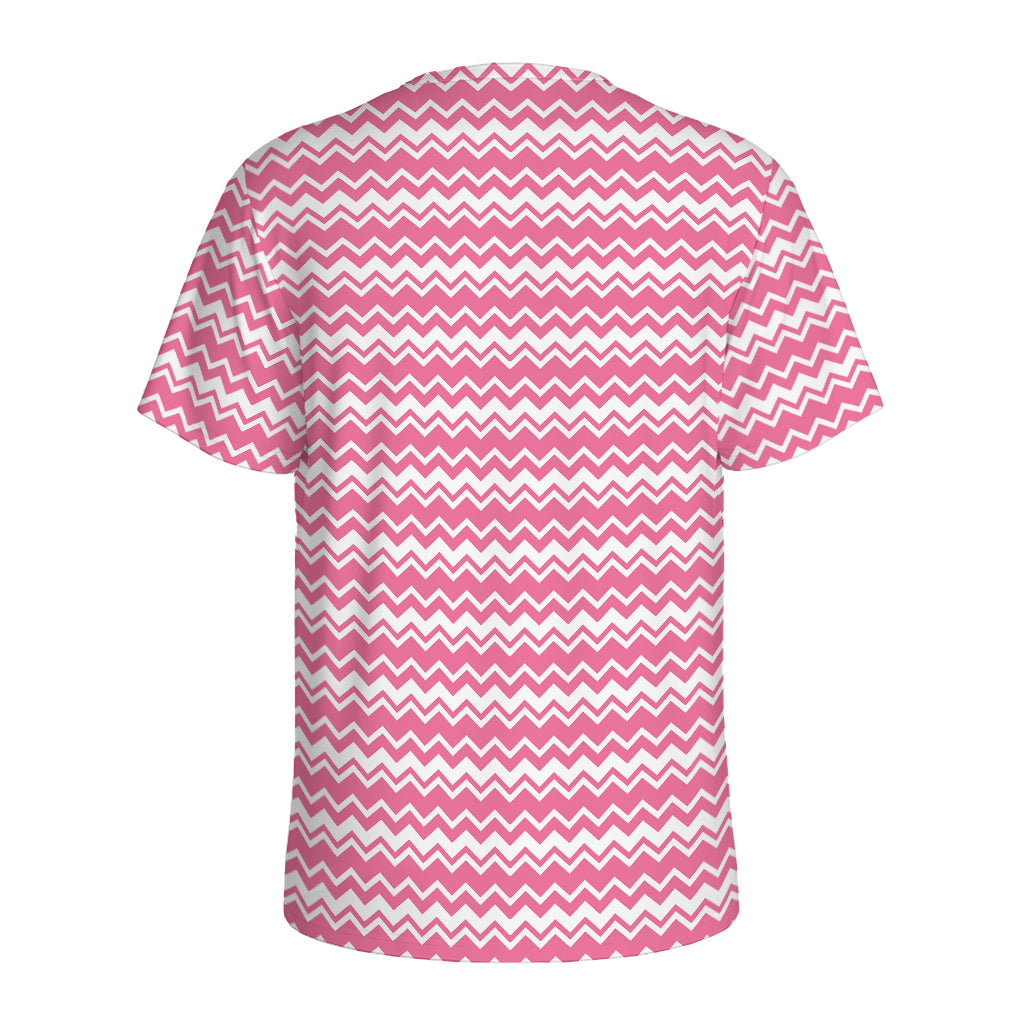 Pink And White Zigzag Pattern Print Men's Sports T-Shirt