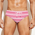 Pink And White Zigzag Pattern Print Men's Swim Briefs