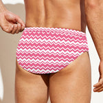 Pink And White Zigzag Pattern Print Men's Swim Briefs