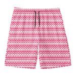 Pink And White Zigzag Pattern Print Men's Swim Trunks