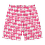 Pink And White Zigzag Pattern Print Men's Swim Trunks