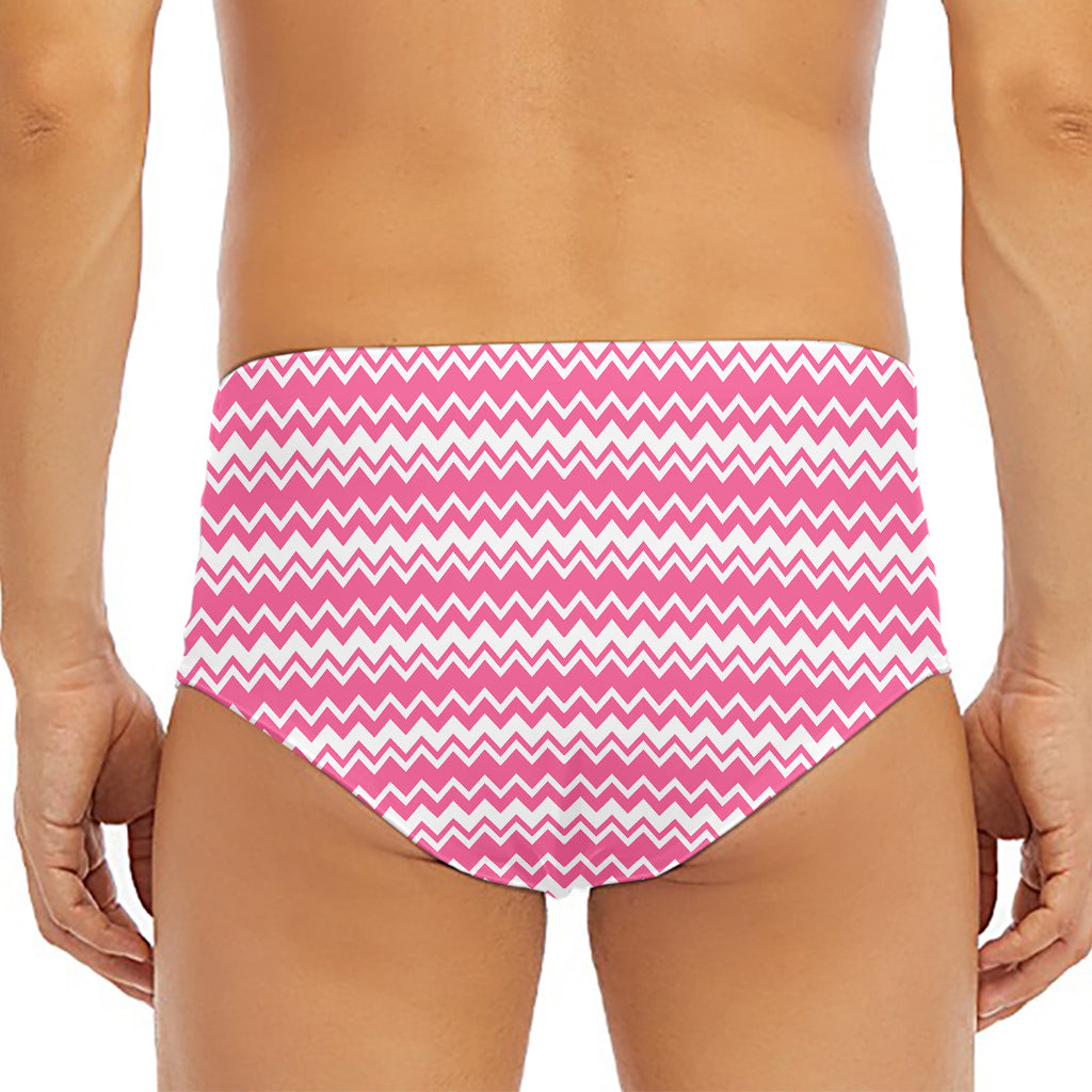 Pink And White Zigzag Pattern Print Men's Triangle Swim Briefs