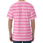 Pink And White Zigzag Pattern Print Men's Velvet T-Shirt