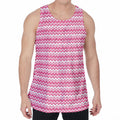 Pink And White Zigzag Pattern Print Men's Velvet Tank Top