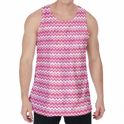 Pink And White Zigzag Pattern Print Men's Velvet Tank Top