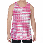 Pink And White Zigzag Pattern Print Men's Velvet Tank Top