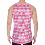 Pink And White Zigzag Pattern Print Men's Velvet Tank Top