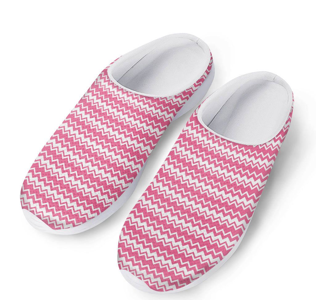Pink And White Zigzag Pattern Print Mesh Casual Shoes