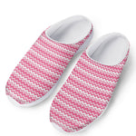 Pink And White Zigzag Pattern Print Mesh Casual Shoes