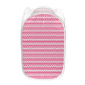 Pink And White Zigzag Pattern Print Mesh Laundry Hamper