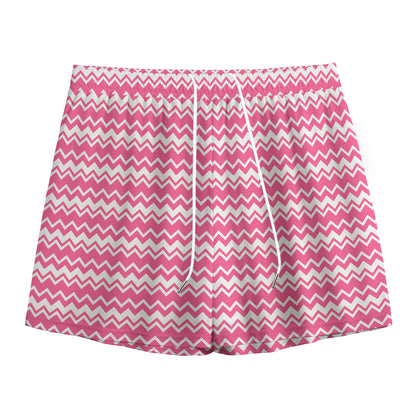 Pink And White Zigzag Pattern Print Mesh Shorts