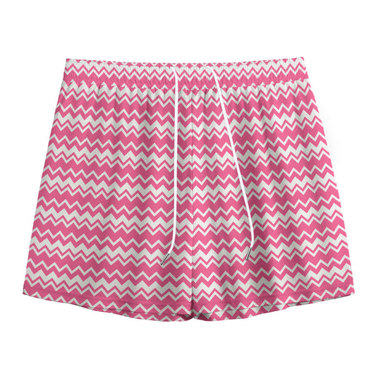 Pink And White Zigzag Pattern Print Mesh Shorts