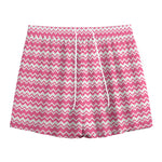 Pink And White Zigzag Pattern Print Mesh Shorts