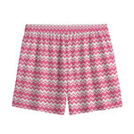 Pink And White Zigzag Pattern Print Mesh Shorts