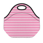 Pink And White Zigzag Pattern Print Neoprene Lunch Bag