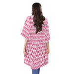 Pink And White Zigzag Pattern Print Open Front Beach Cover Up