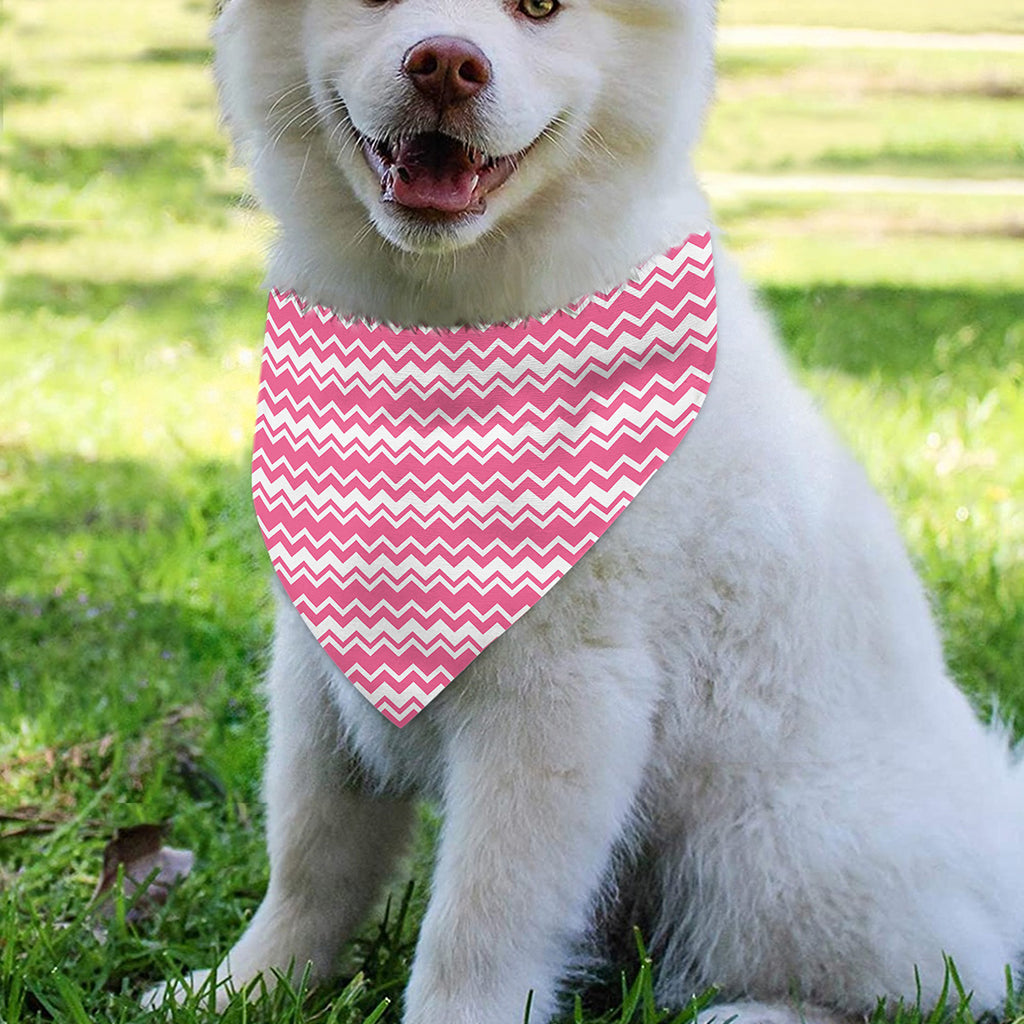 Pink And White Zigzag Pattern Print Over The Collar Dog Bandana