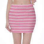 Pink And White Zigzag Pattern Print Pencil Mini Skirt