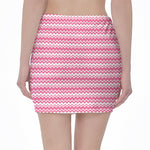 Pink And White Zigzag Pattern Print Pencil Mini Skirt