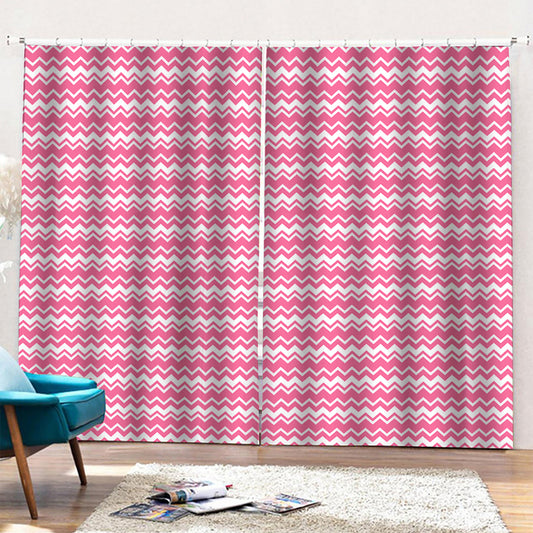 Pink And White Zigzag Pattern Print Pencil Pleat Curtains
