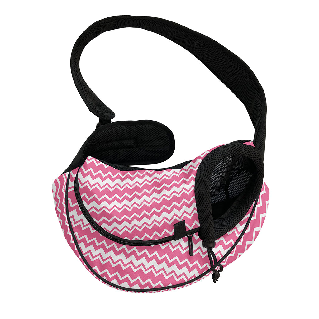 Pink And White Zigzag Pattern Print Pet Sling Carrier