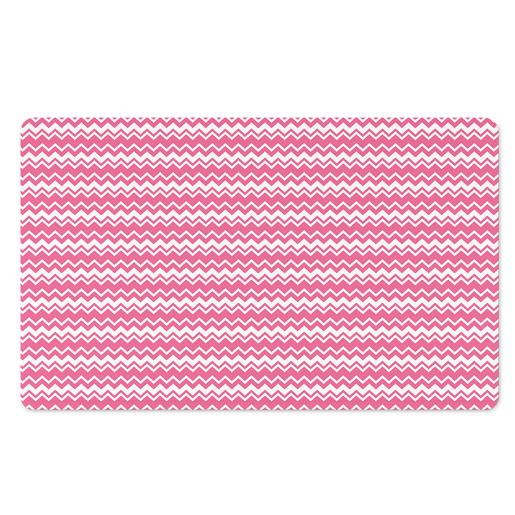 Pink And White Zigzag Pattern Print Polyester Doormat
