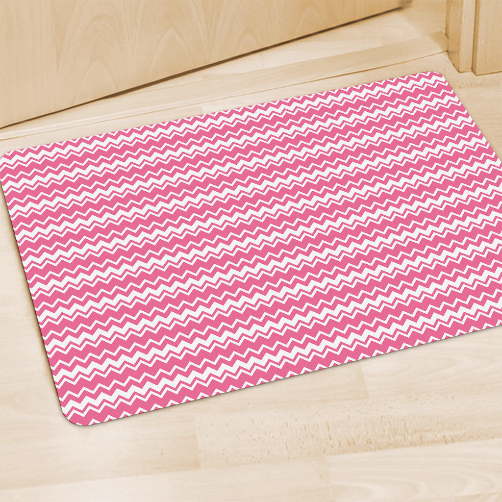 Pink And White Zigzag Pattern Print Polyester Doormat