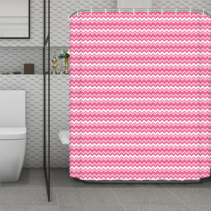 Pink And White Zigzag Pattern Print Polyester Shower Curtain