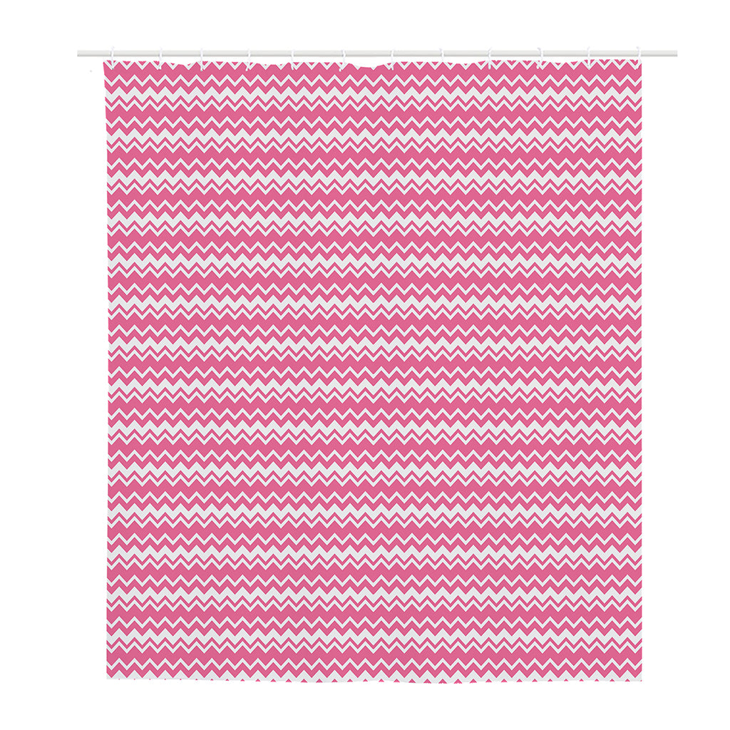 Pink And White Zigzag Pattern Print Polyester Shower Curtain