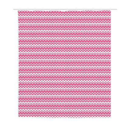 Pink And White Zigzag Pattern Print Polyester Shower Curtain