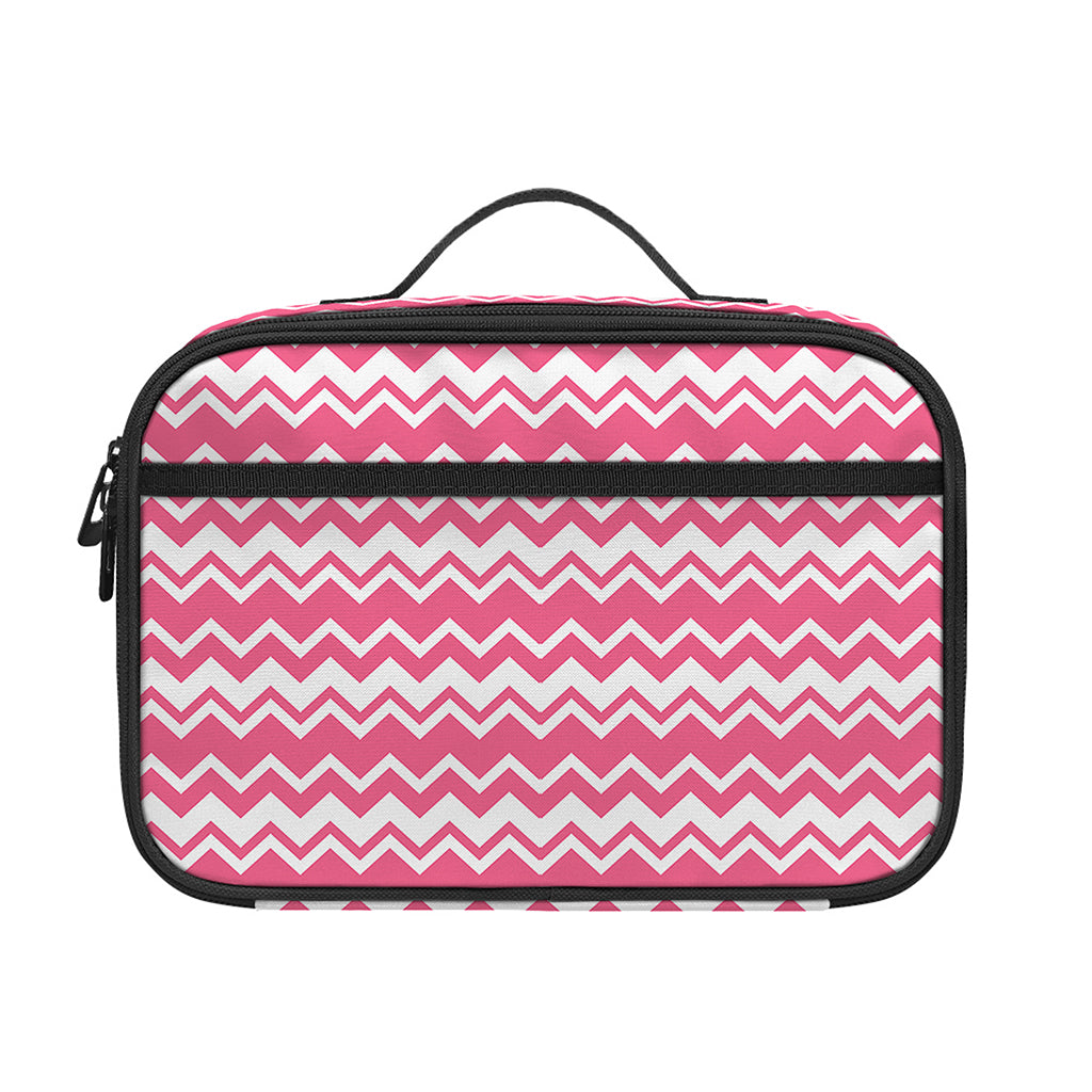 Pink And White Zigzag Pattern Print Portable Lunch Bag