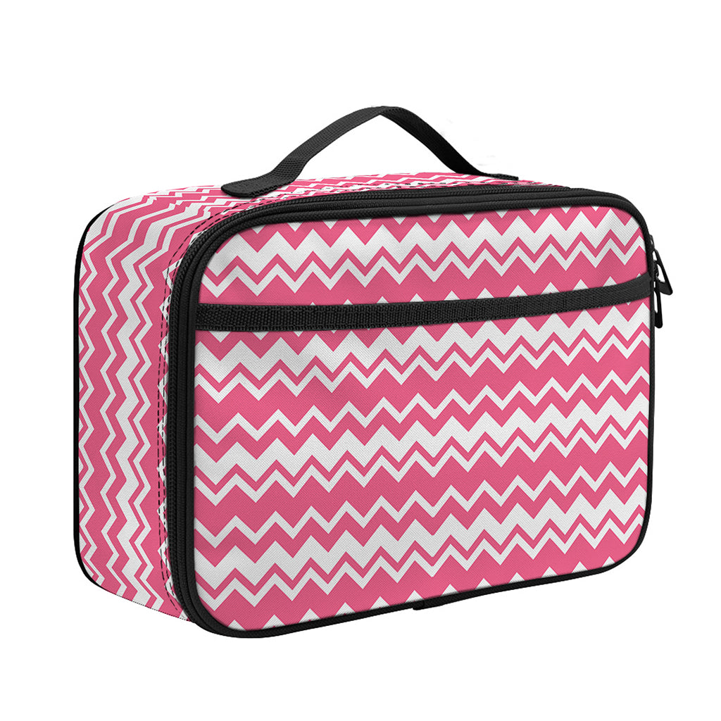 Pink And White Zigzag Pattern Print Portable Lunch Bag