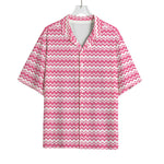 Pink And White Zigzag Pattern Print Rayon Hawaiian Shirt