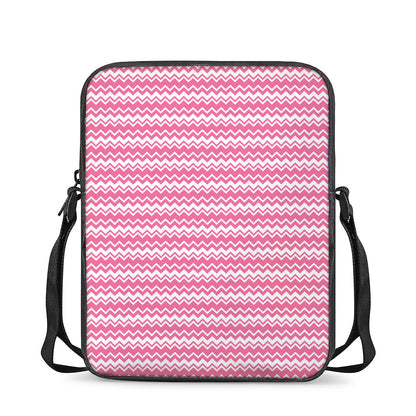 Pink And White Zigzag Pattern Print Rectangular Crossbody Bag