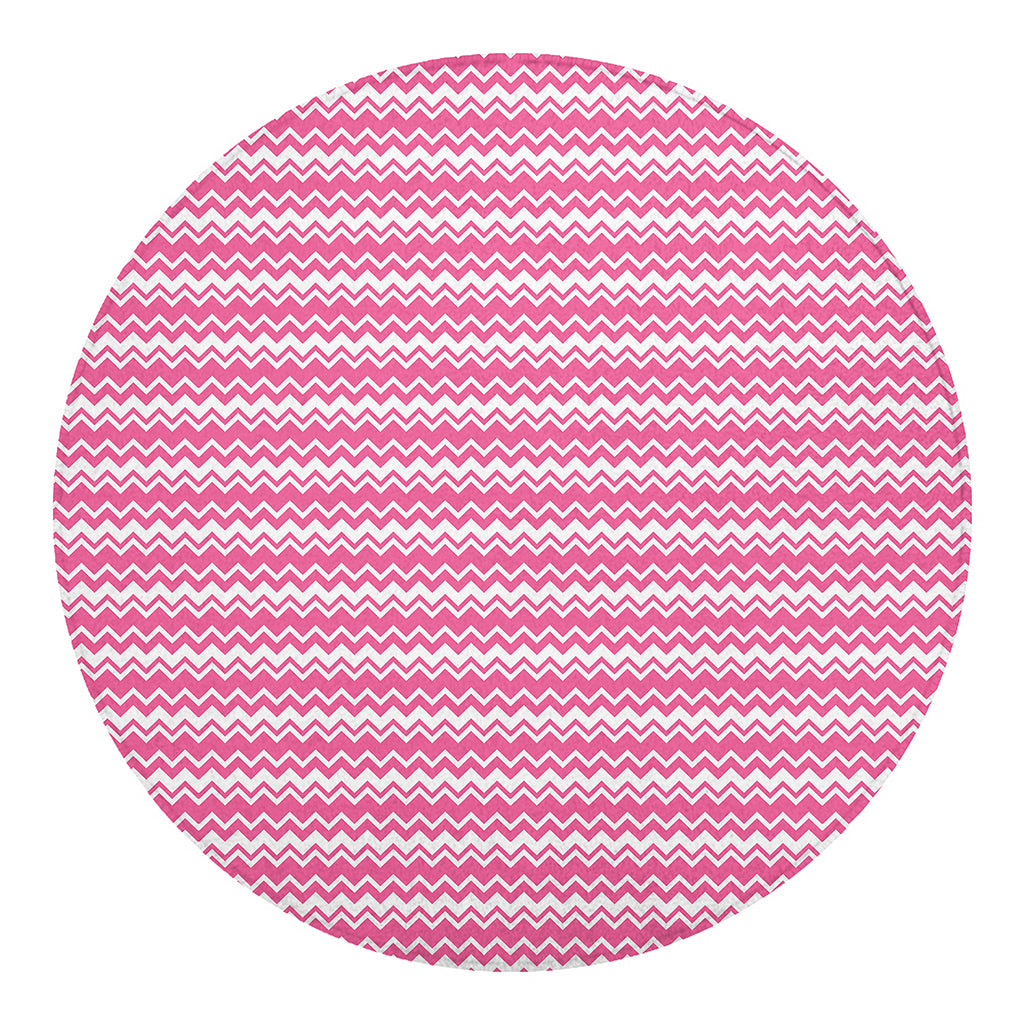 Pink And White Zigzag Pattern Print Round Blanket