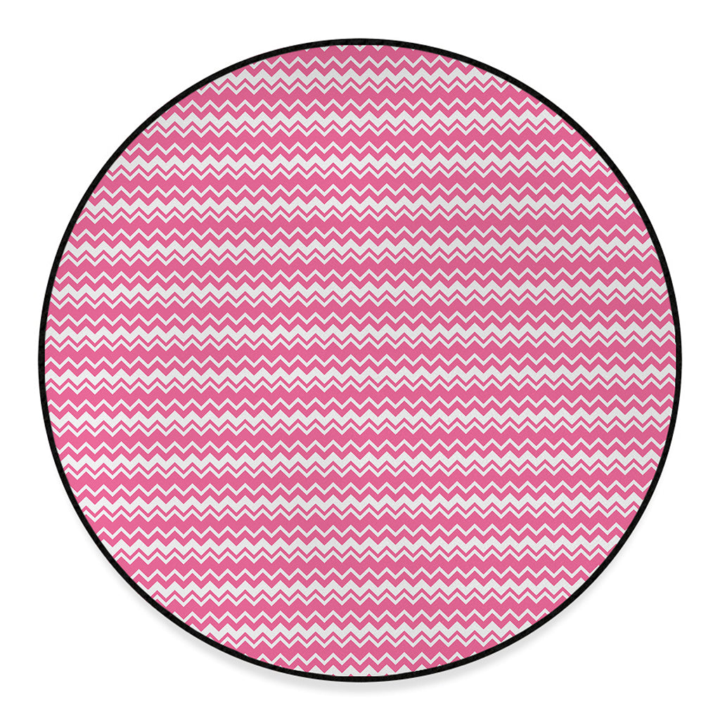 Pink And White Zigzag Pattern Print Round Floor Mat
