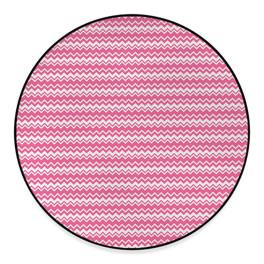 Pink And White Zigzag Pattern Print Round Floor Mat