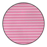 Pink And White Zigzag Pattern Print Round Floor Mat