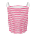 Pink And White Zigzag Pattern Print Round Laundry Basket