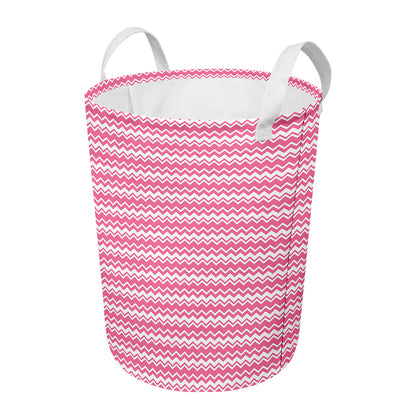 Pink And White Zigzag Pattern Print Round Laundry Basket