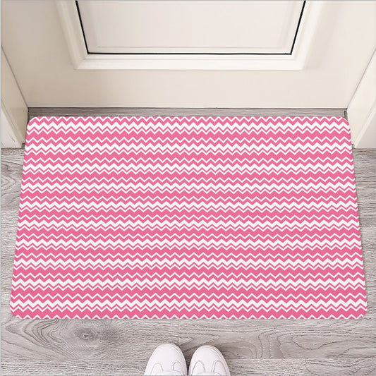 Pink And White Zigzag Pattern Print Rubber Doormat