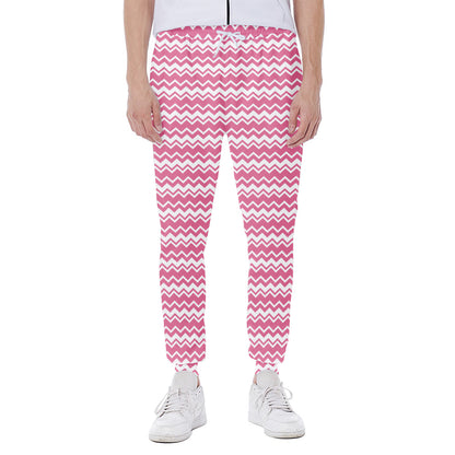 Pink And White Zigzag Pattern Print Scuba Joggers