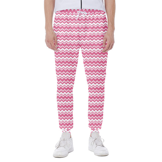 Pink And White Zigzag Pattern Print Scuba Joggers