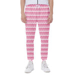 Pink And White Zigzag Pattern Print Scuba Joggers