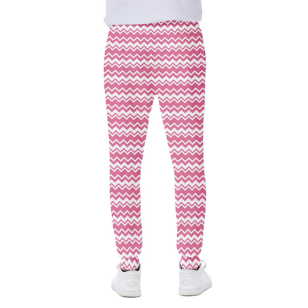 Pink And White Zigzag Pattern Print Scuba Joggers