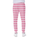 Pink And White Zigzag Pattern Print Scuba Joggers